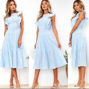 Small NEW Ecowish Blue Lace Dress Ruffle Sleeveless Knee Length Cottage Sundress